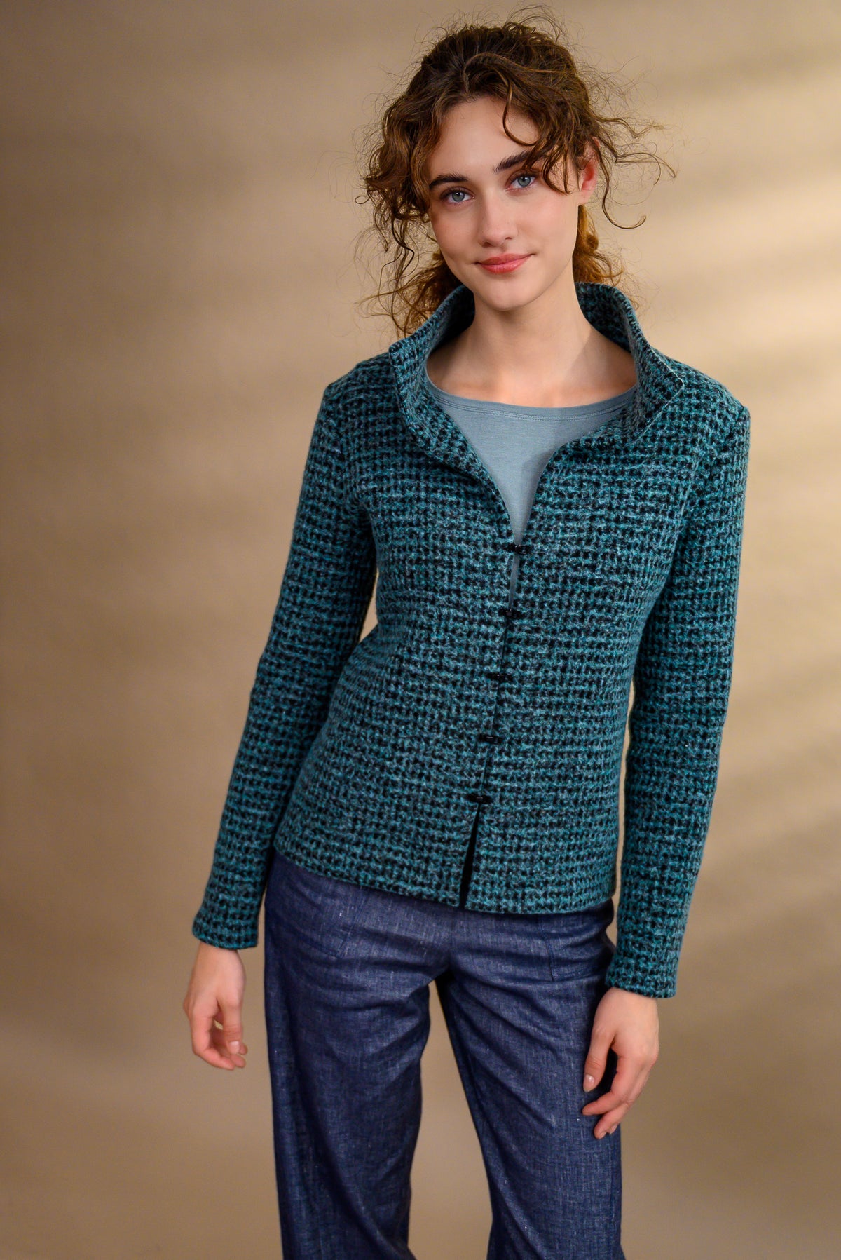 Veste laine bouillie turquoise