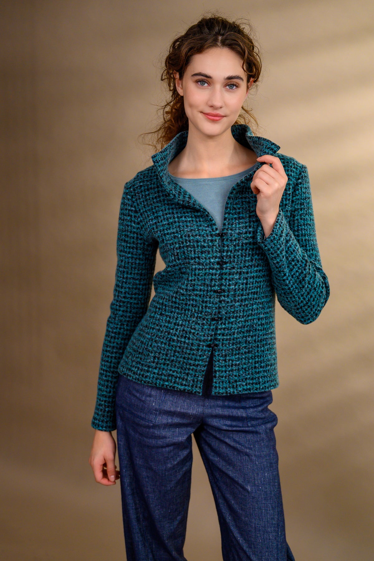 Veste laine bouillie turquoise