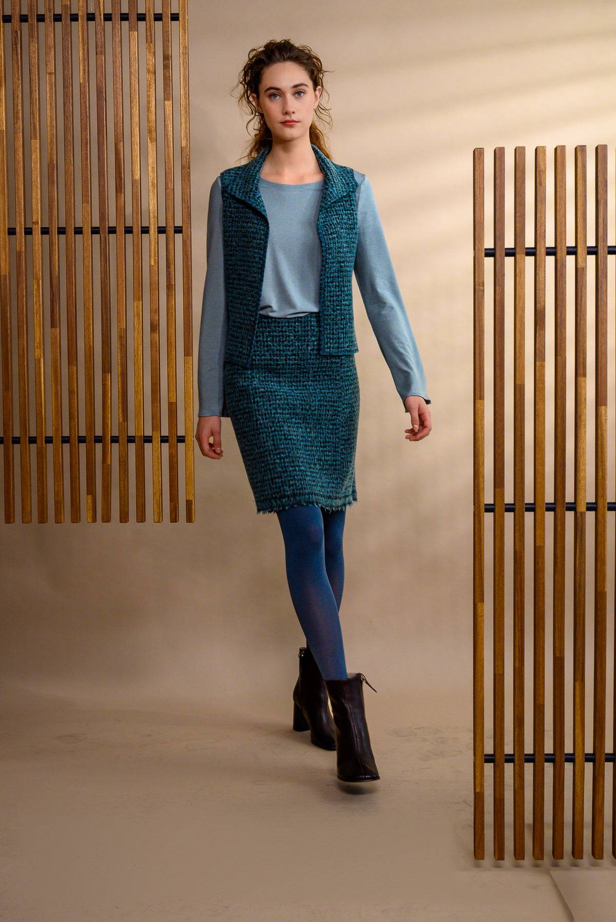 Jupe laine bouillie turquoise