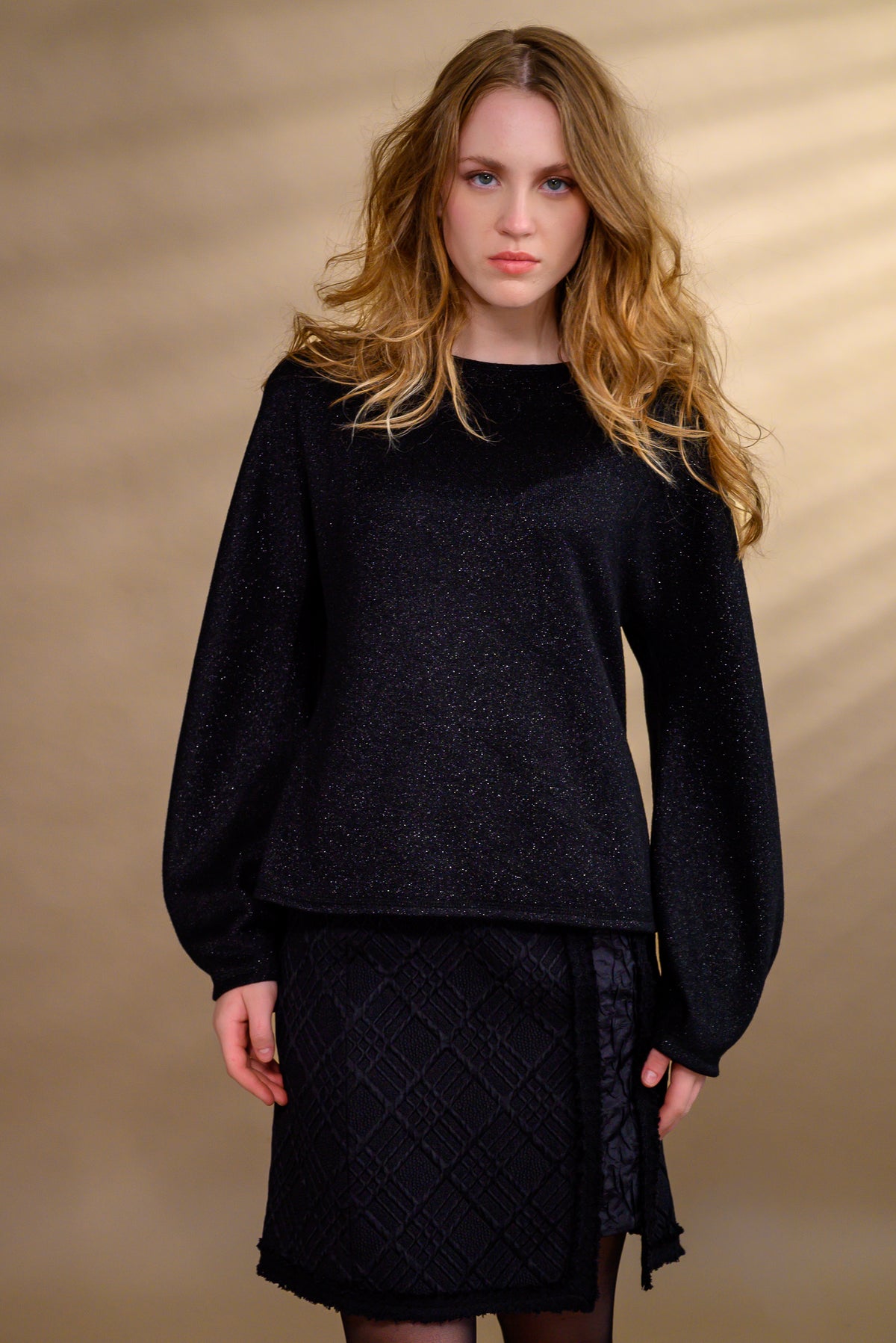 Jupe jacquard laine & soie frangée