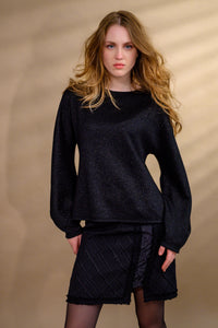 Jupe jacquard laine & soie frangée