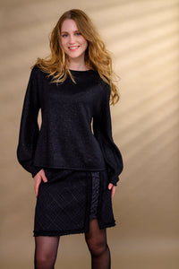 Jupe jacquard laine & soie frangée