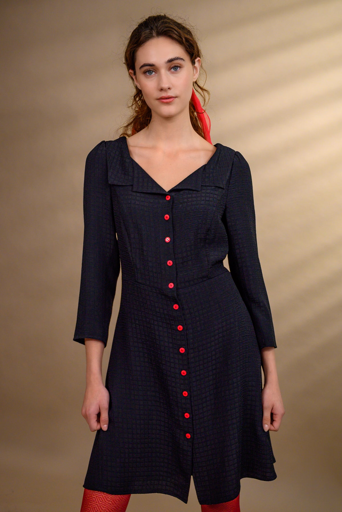 Robe chemisier viscose gaufrée noire