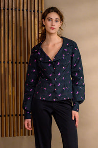 Chemisier jacquard grand col