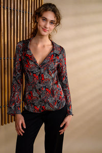 Chemisier satin paisley rouge