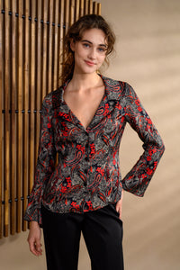 Chemisier satin paisley rouge