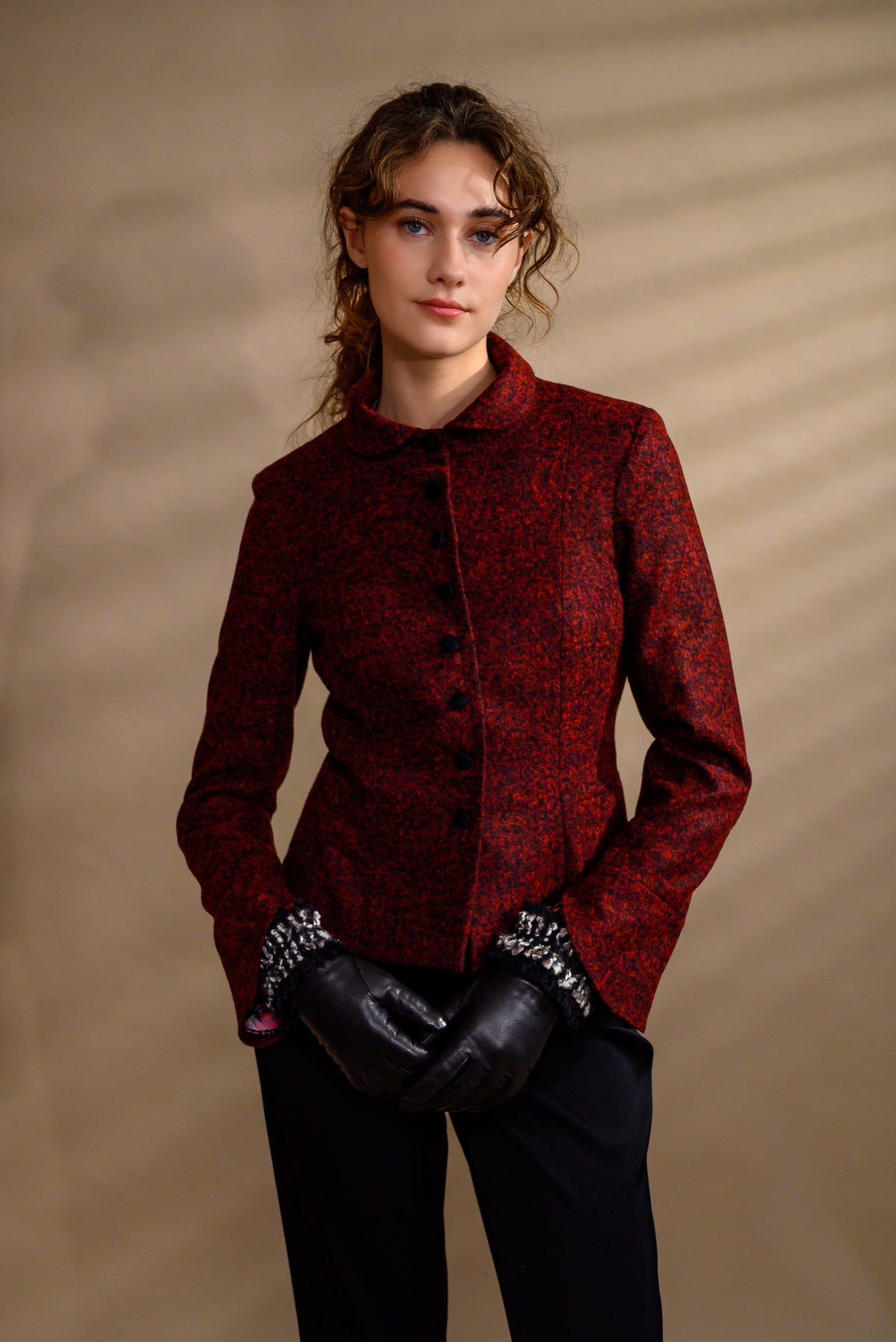Veston laine & soie rouge chiné