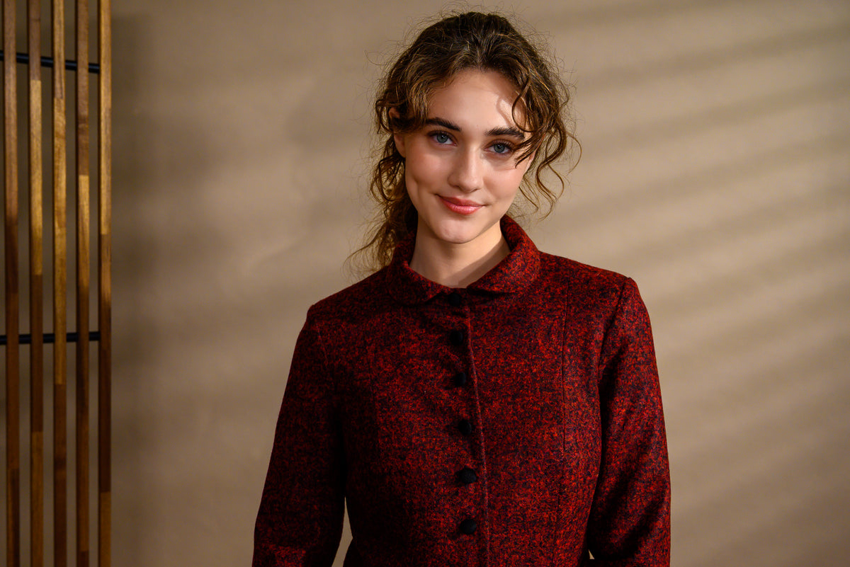 Veston laine & soie rouge chiné
