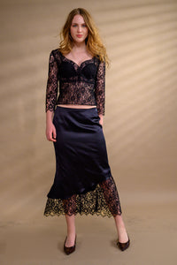Jupe longue soie & dentelle