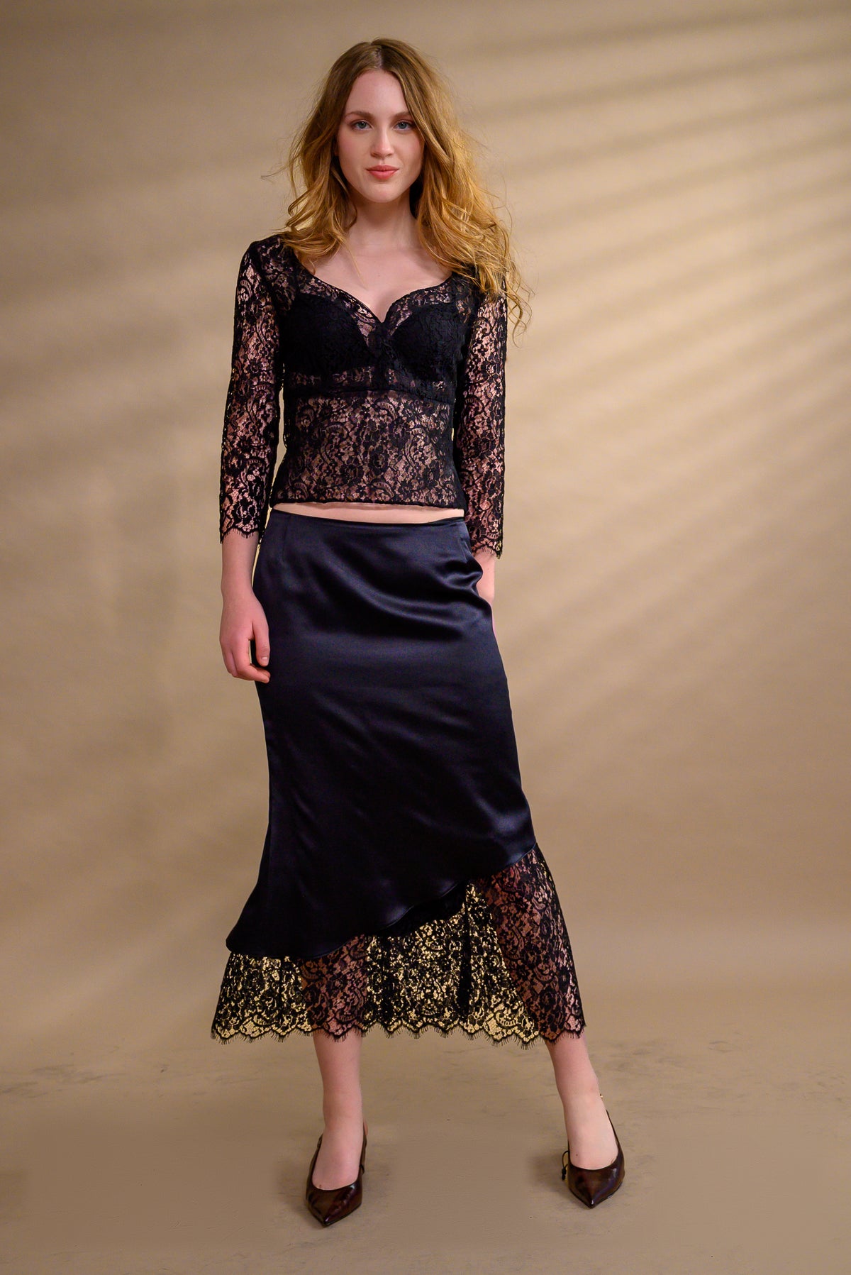 Jupe longue soie & dentelle