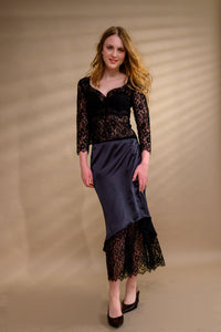 Jupe longue soie & dentelle
