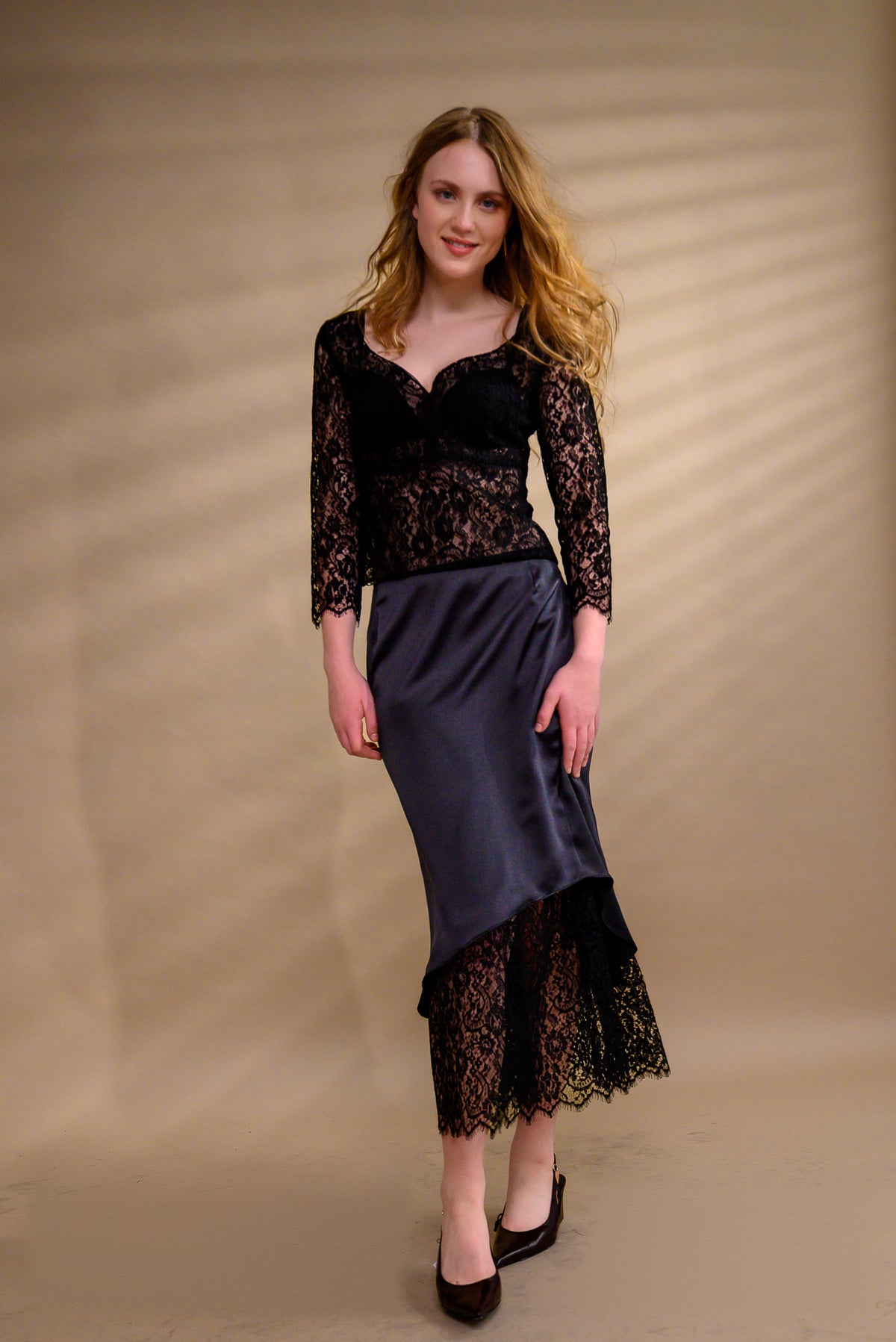 Jupe longue soie & dentelle