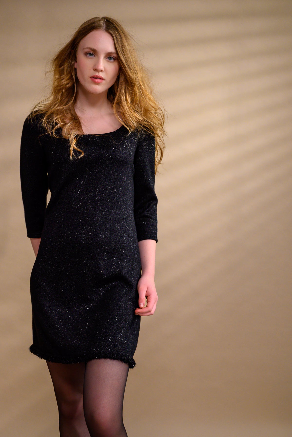 Robe tricot mérinos tresse main — noir