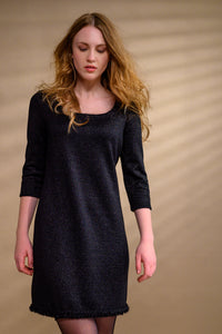 Robe tricot mérinos tresse main — noir