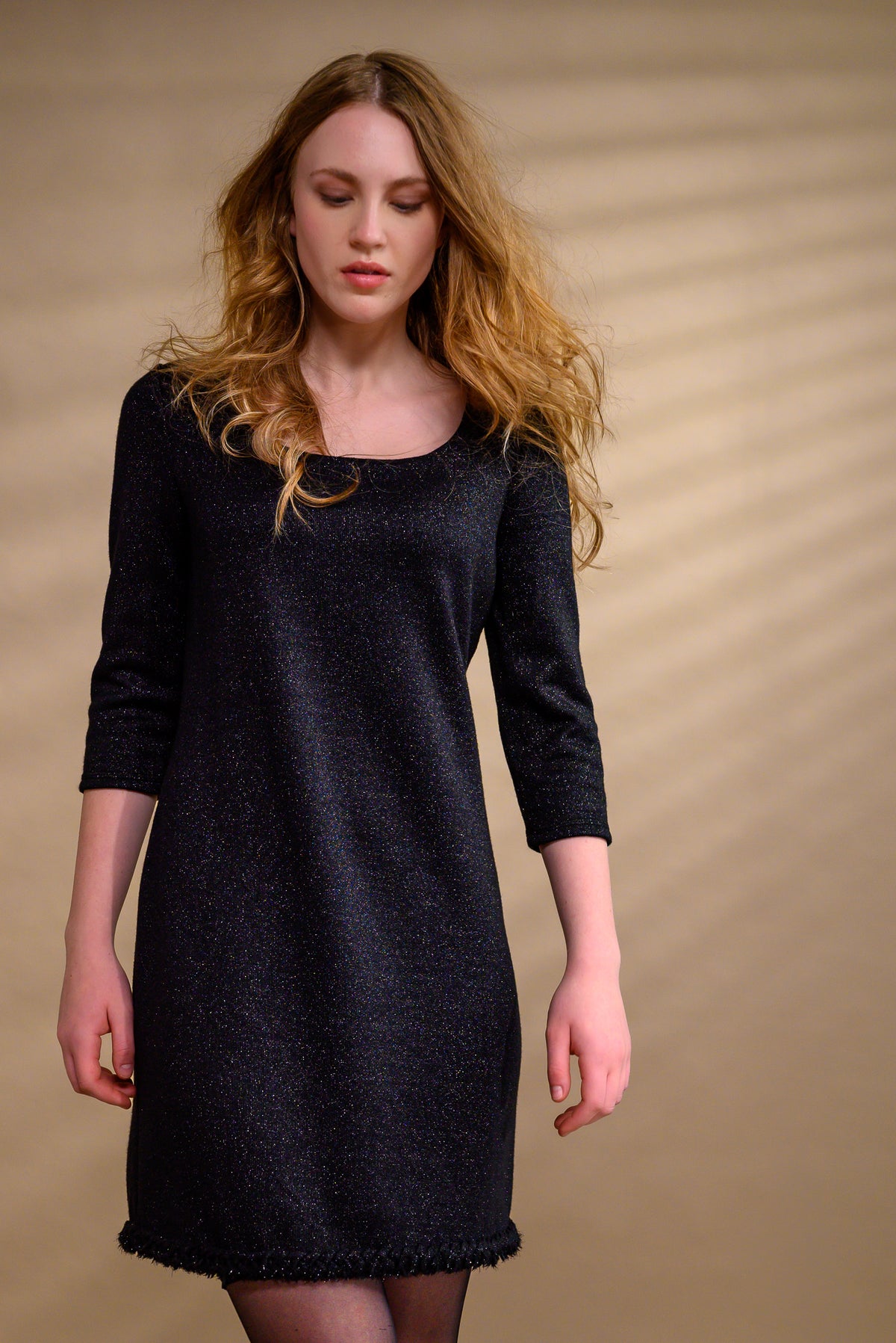 Robe tricot mérinos tresse main — noir