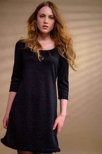 Robe tricot mérinos tresse main — noir