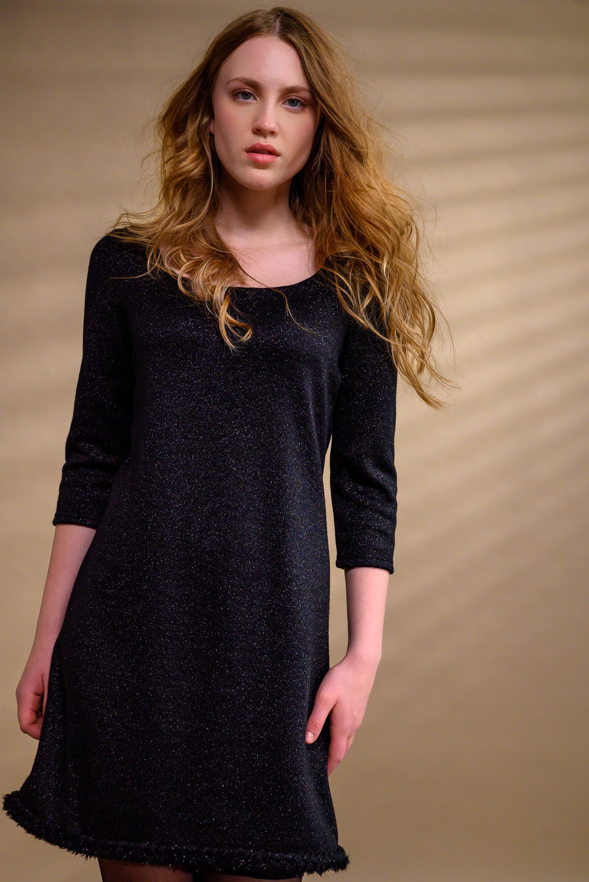 Robe tricot mérinos tresse main — noir