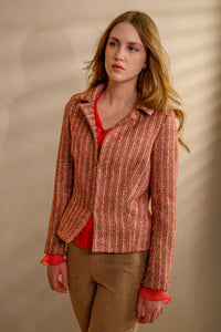 Veston tweed rayé vieux rose