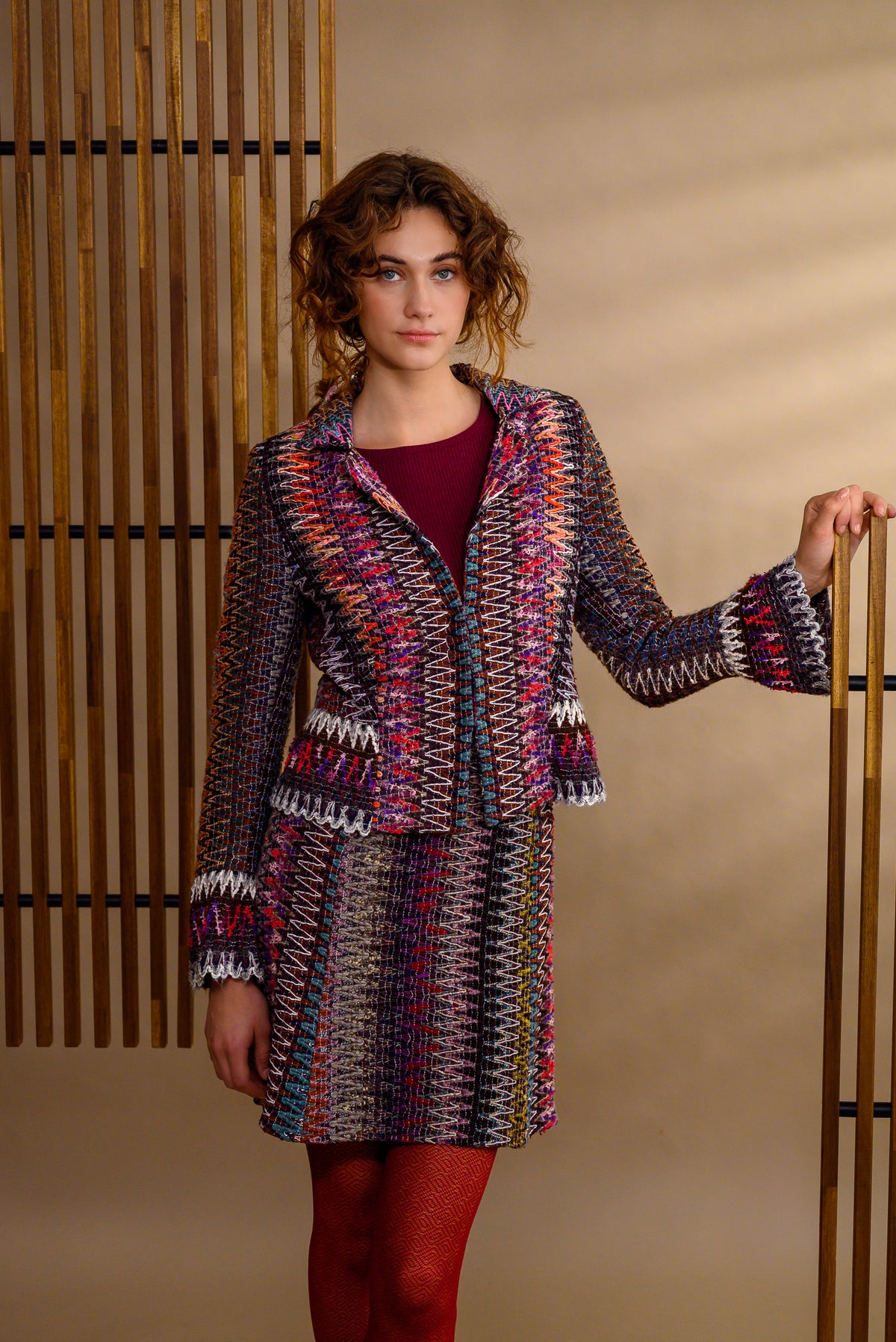 Jupe laine multicolore effet dentelle