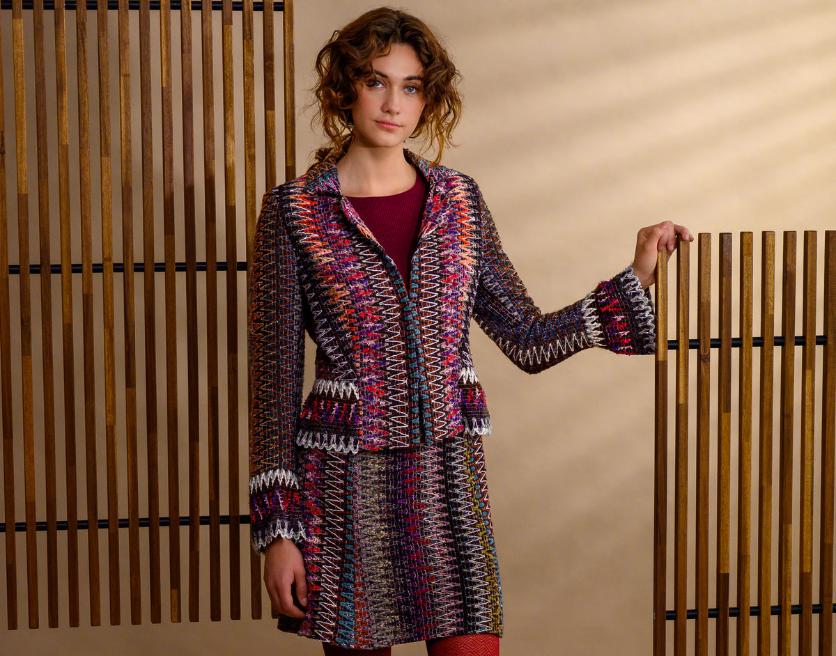 Veston laine multicolore effet dentelle