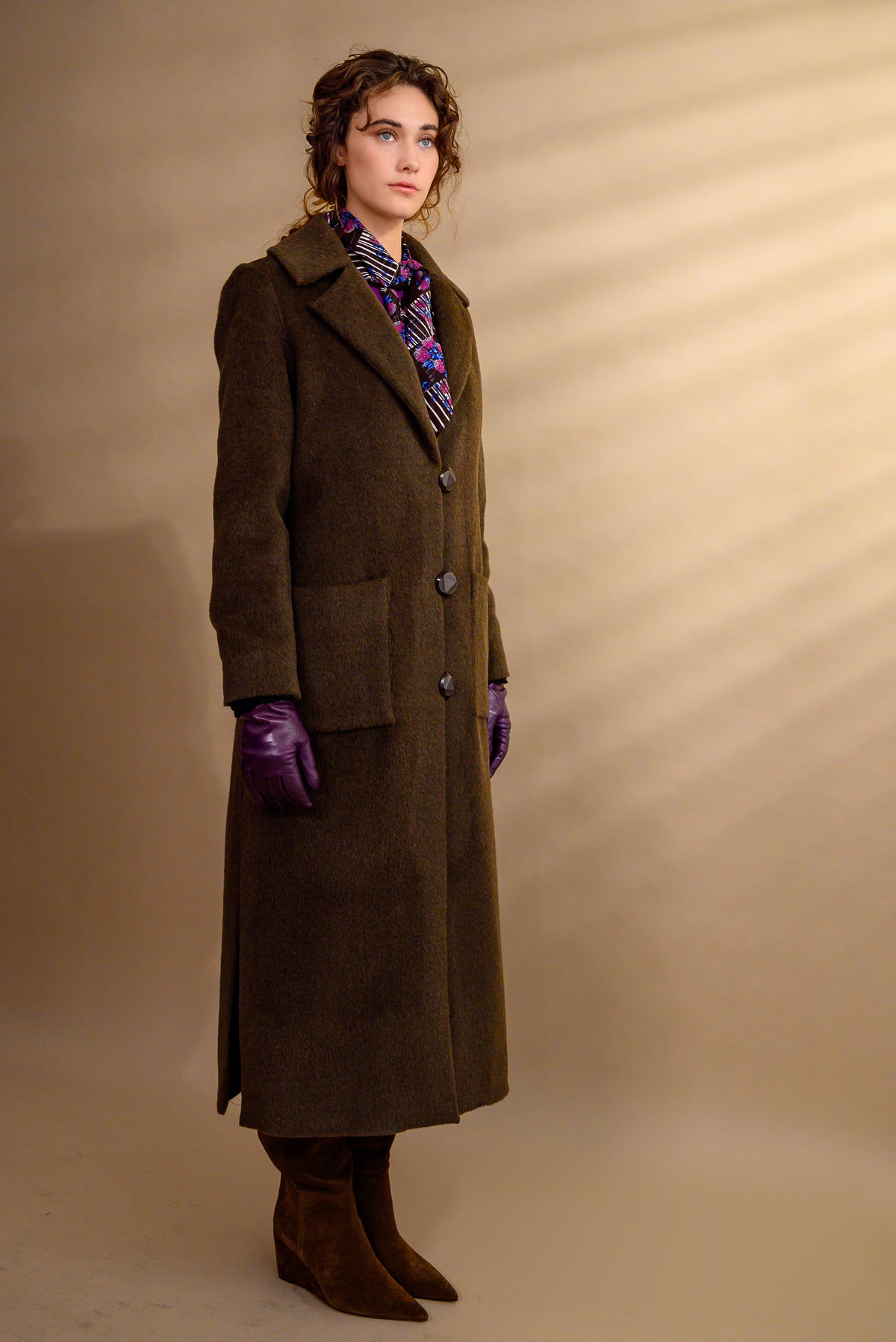 Manteau long alpaga chocolat