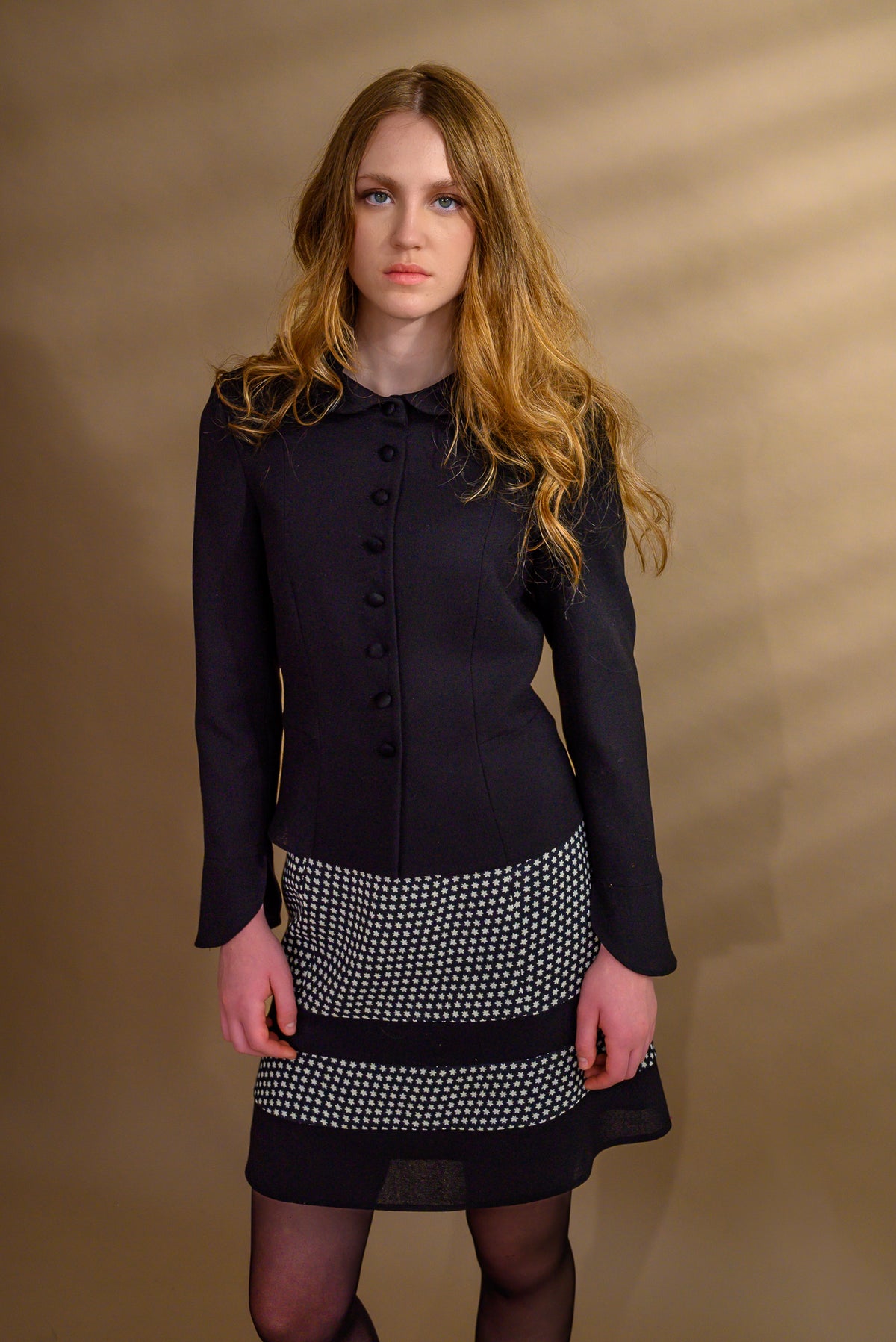 Jupe crêpe de laine noir étoilé