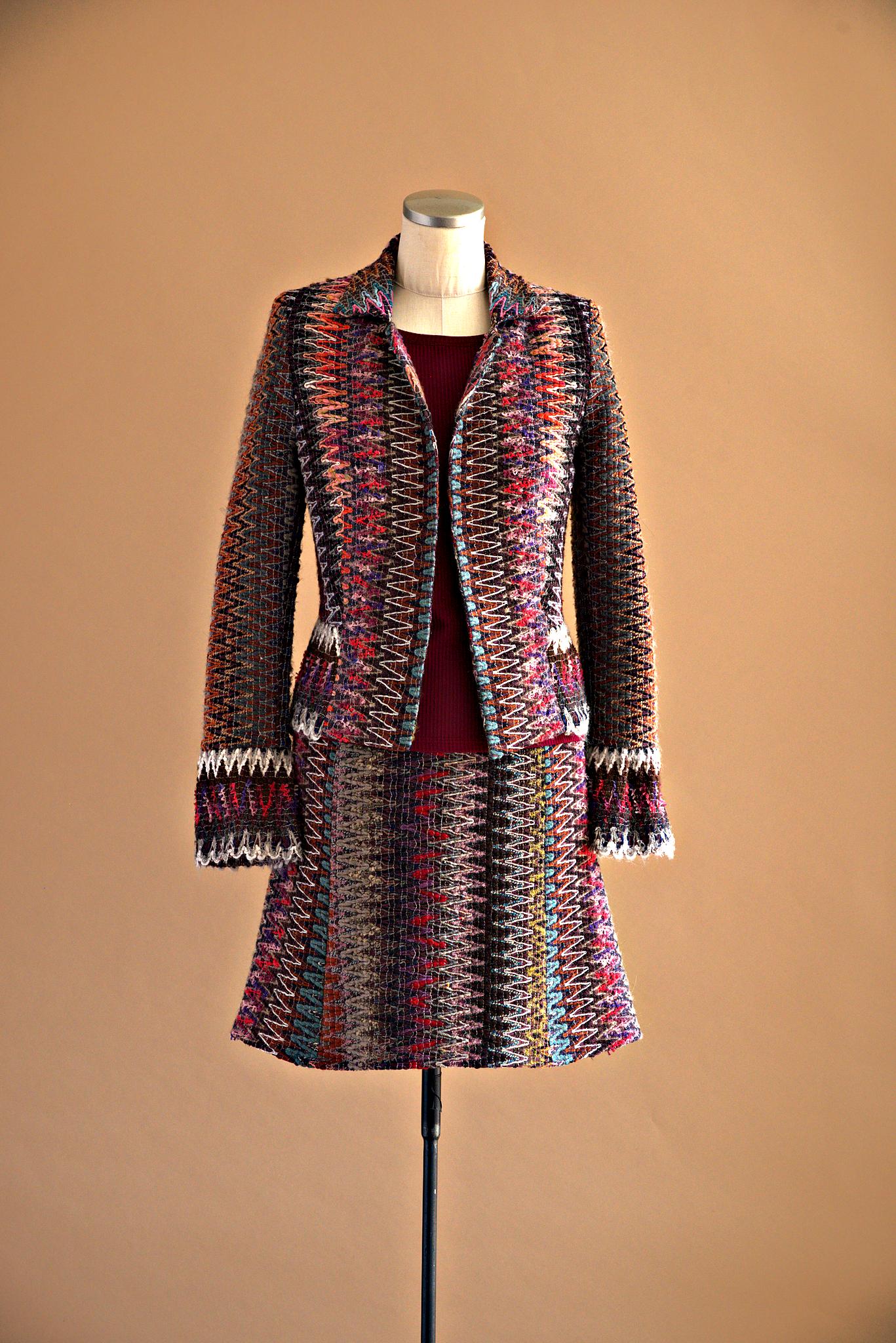 Jupe laine multicolore effet dentelle
