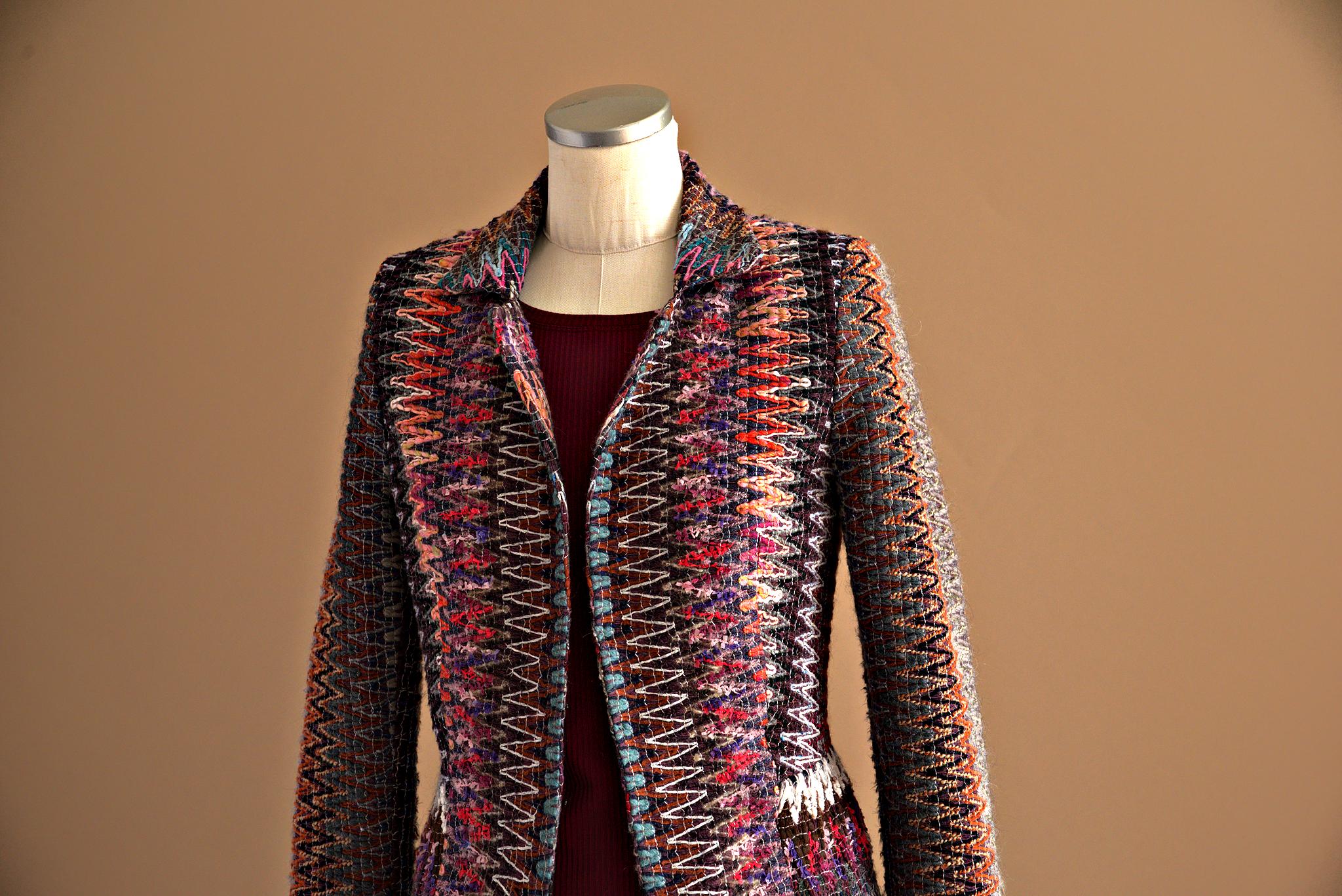 Veston laine multicolore effet dentelle