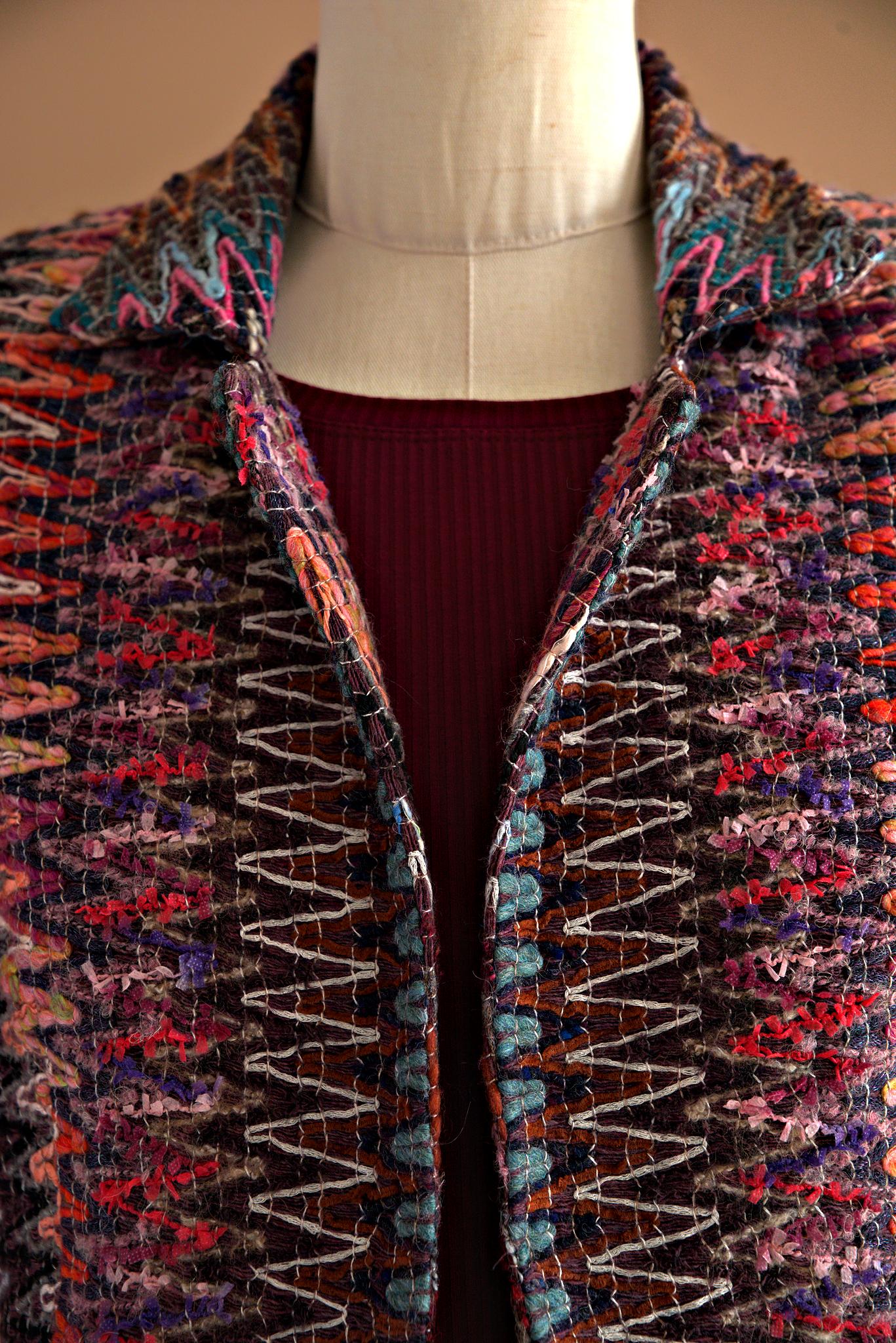 Veston laine multicolore effet dentelle