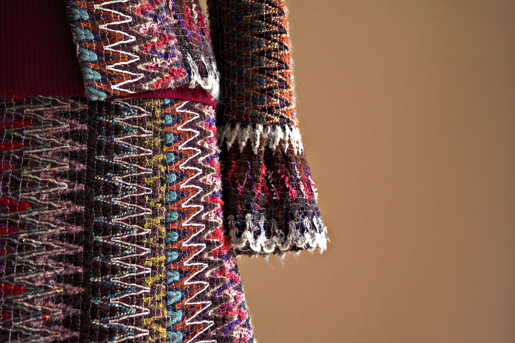 Veston laine multicolore effet dentelle