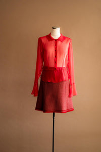 Jupe tweed rouge & beige