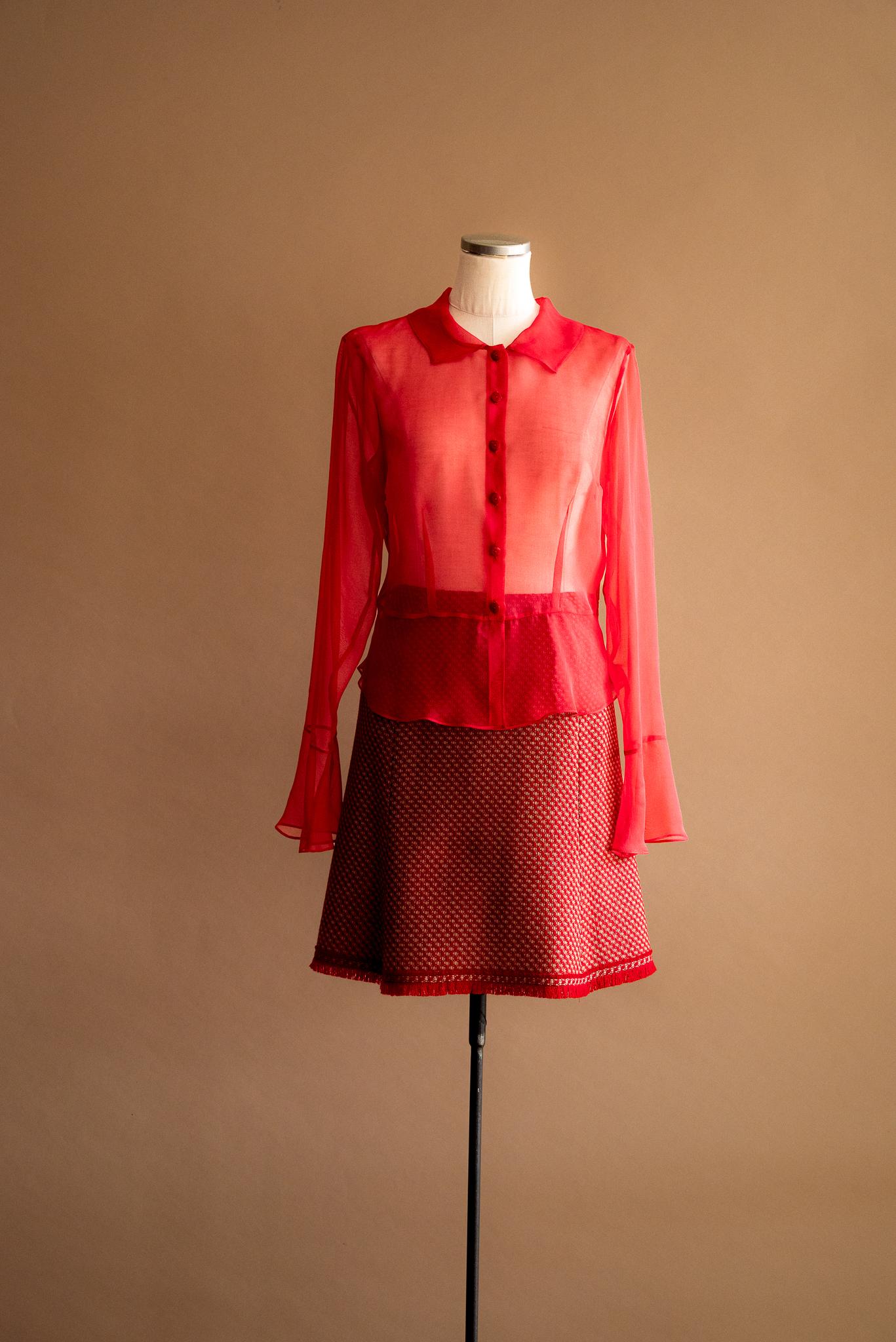 Jupe tweed rouge & beige