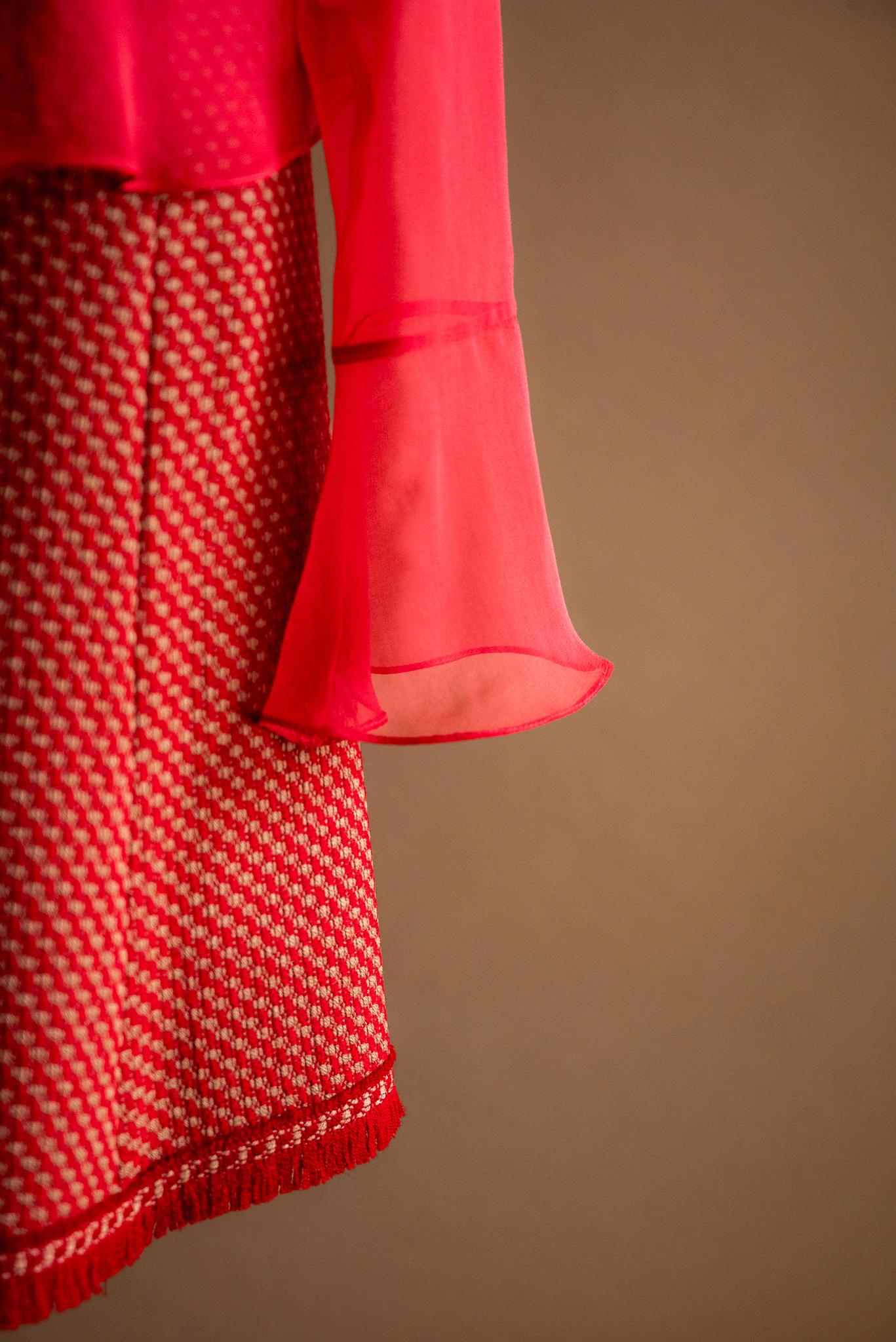 Jupe tweed rouge & beige