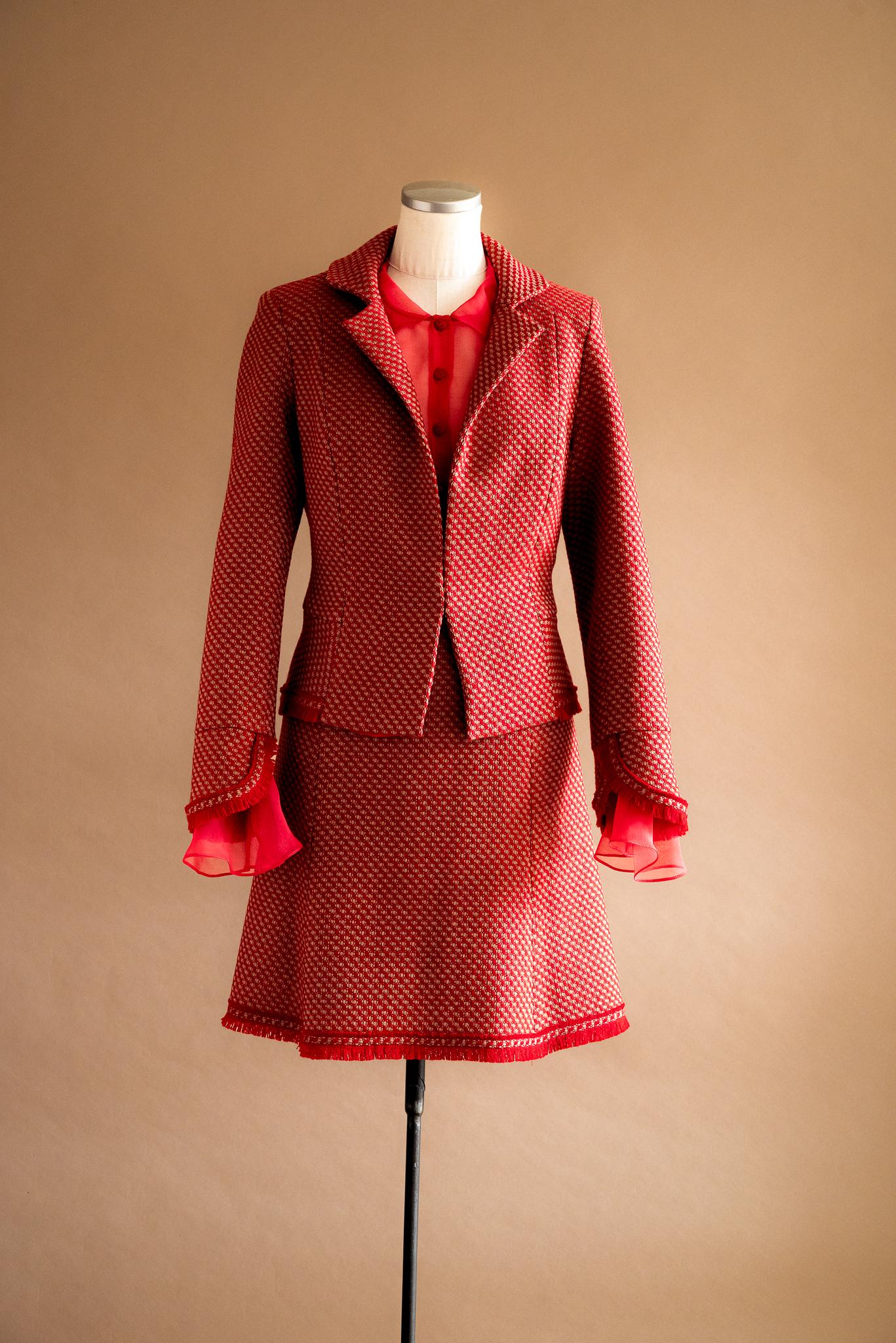 Jupe tweed rouge & beige