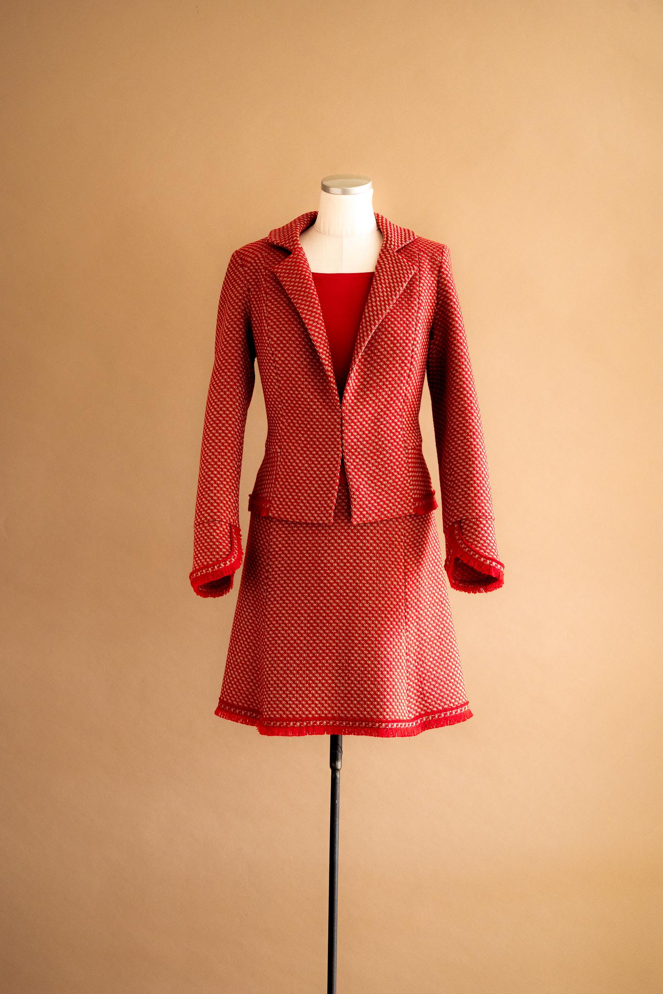 Veston tweed rouge & beige