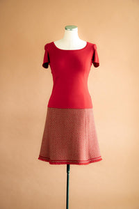 Jupe tweed rouge & beige