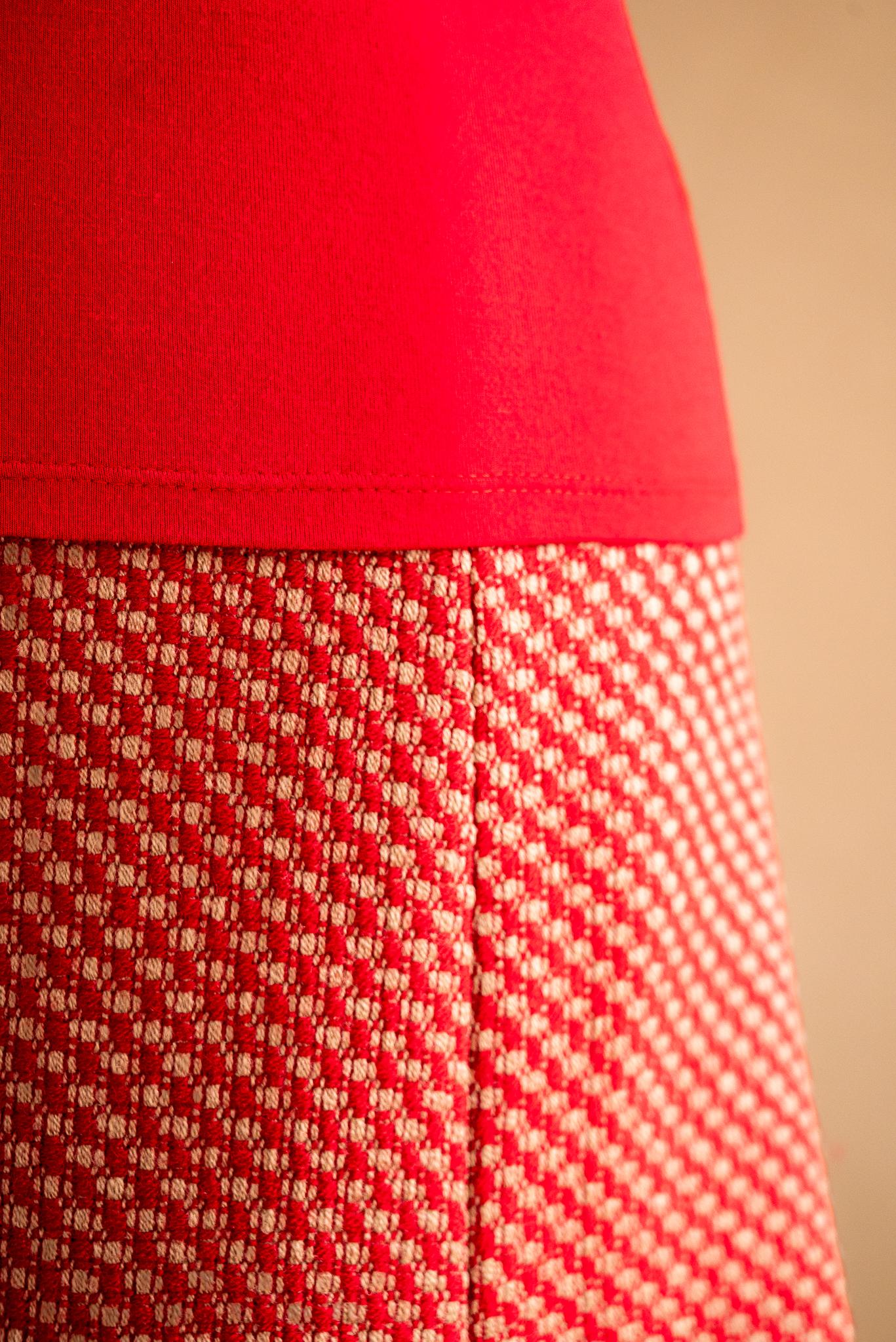 Jupe tweed rouge & beige