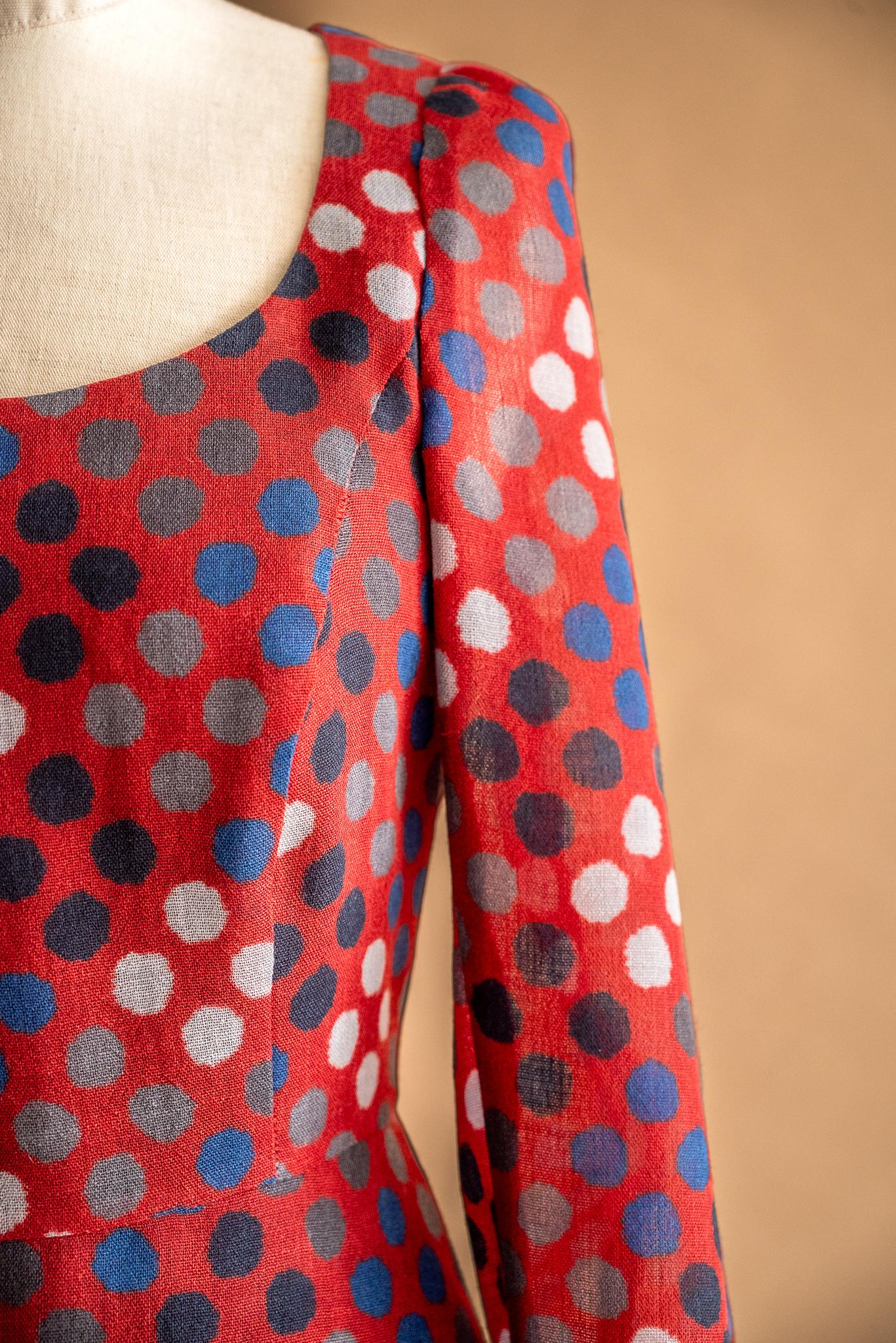 Robe en laine bourgogne à motifs
