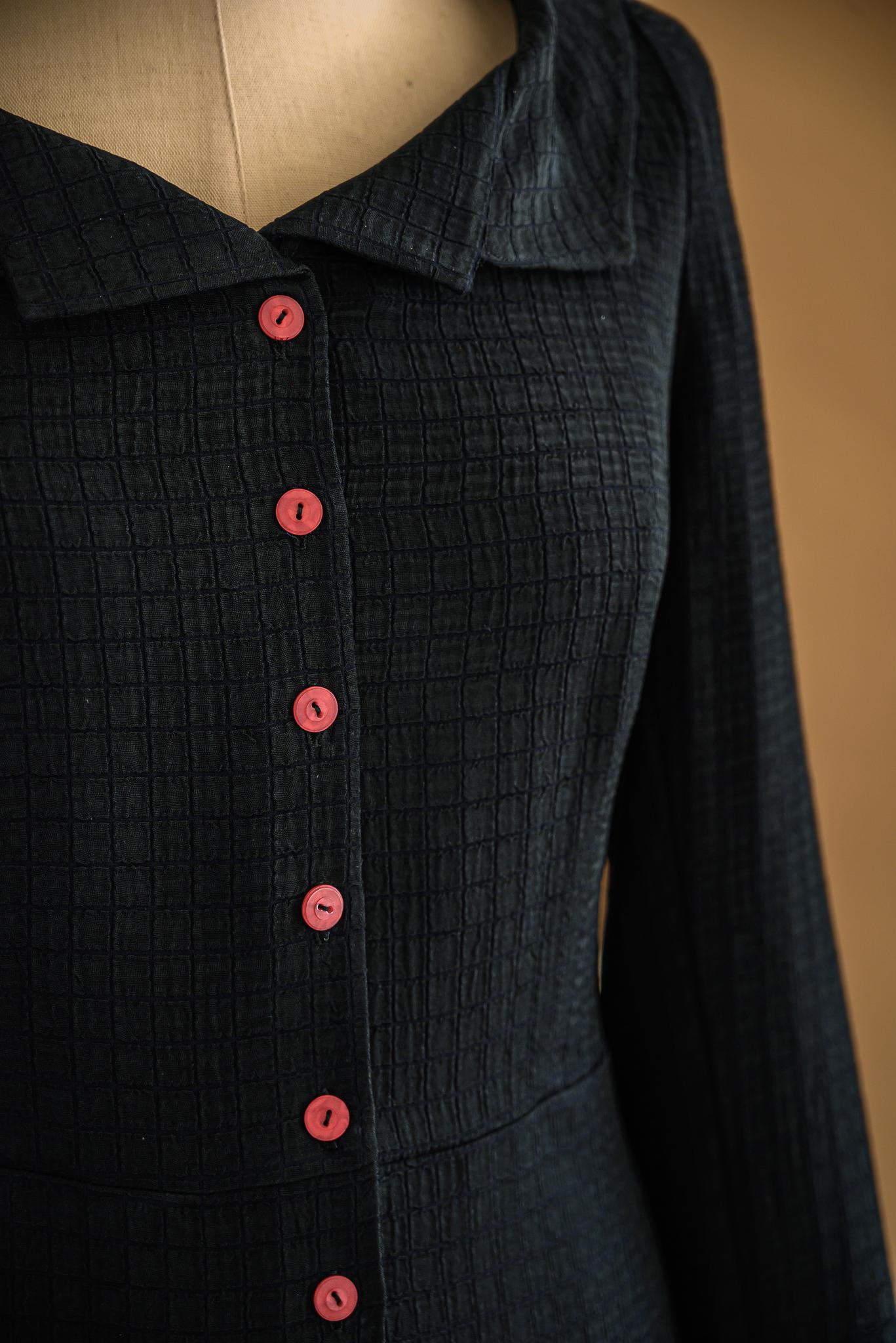 Robe chemisier viscose gaufrée noire