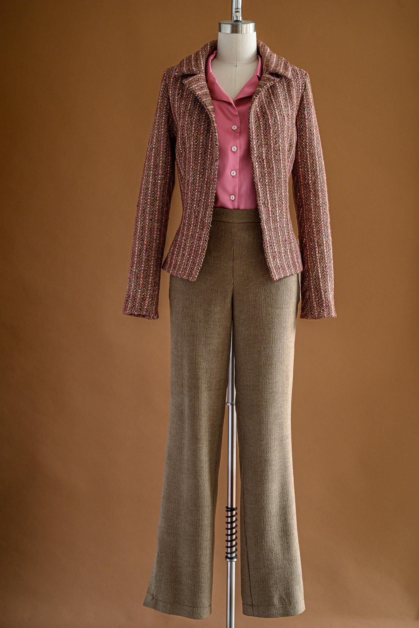 Veston tweed rayé vieux rose