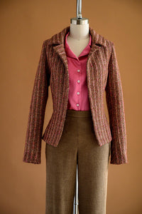 Veston tweed rayé vieux rose