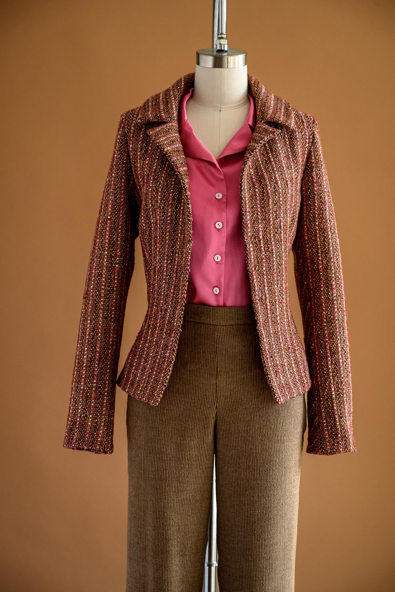 Veston tweed rayé vieux rose