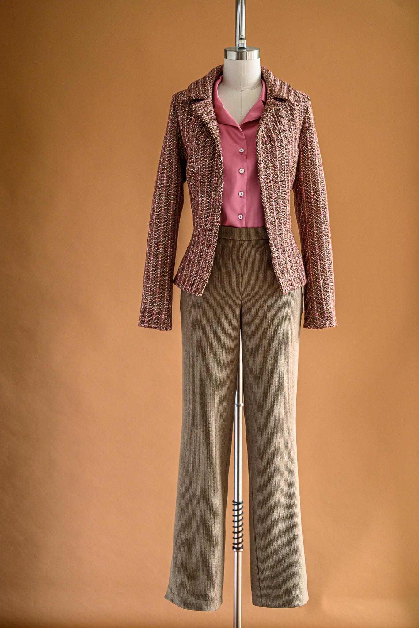 Veston tweed rayé vieux rose