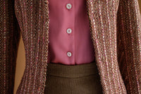 Veston tweed rayé vieux rose