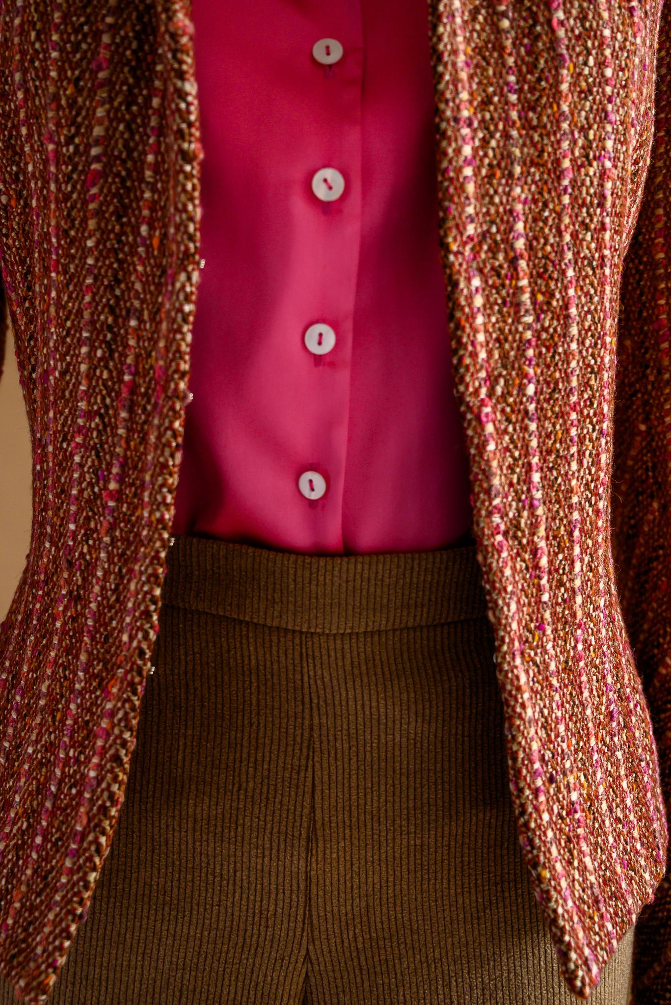 Veston tweed rayé vieux rose
