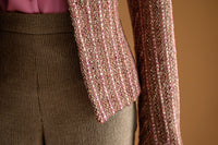 Veston tweed rayé vieux rose