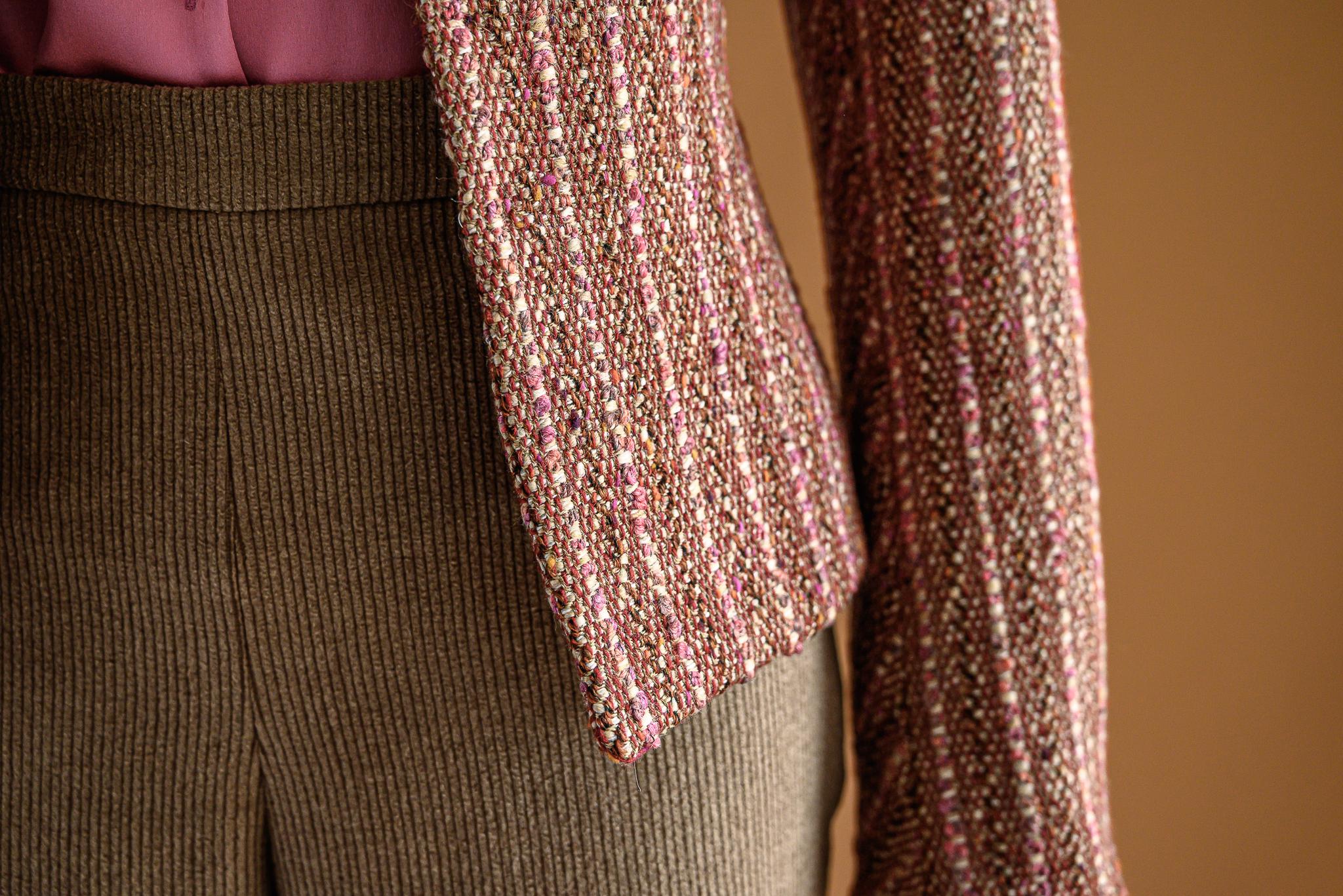 Veston tweed rayé vieux rose