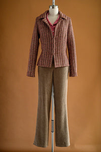 Veston tweed rayé vieux rose