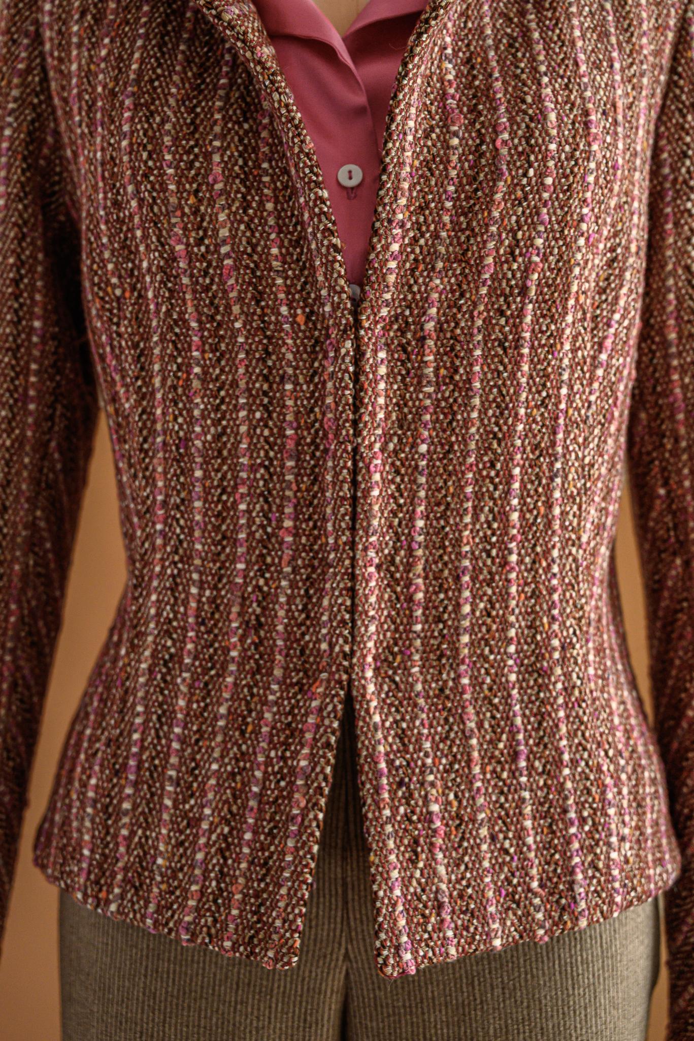 Veston tweed rayé vieux rose