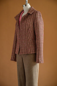 Veston tweed rayé vieux rose
